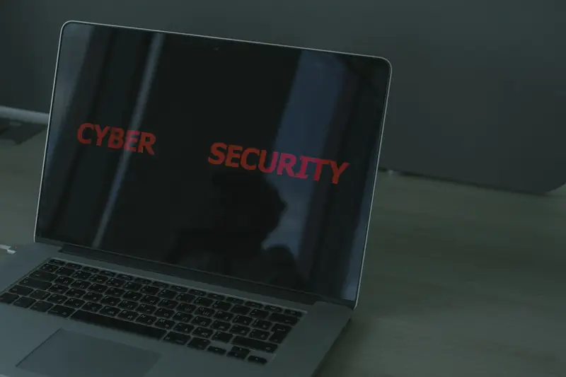 Laptop screen displaying the words Cyber Security