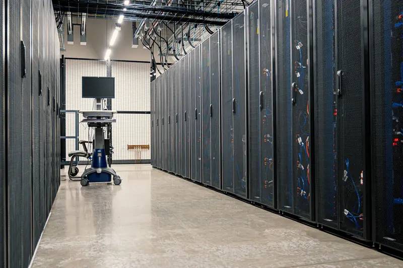 Rows of server racks in a clean, well-lit data center